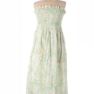 NWT H&M pastel floral green smocked strapless dress